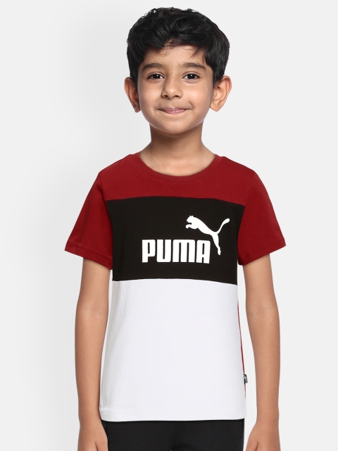 

Puma Unisex Kids Red Black Brand Logo Printed Colourblocked Pure Cotton T-shirt