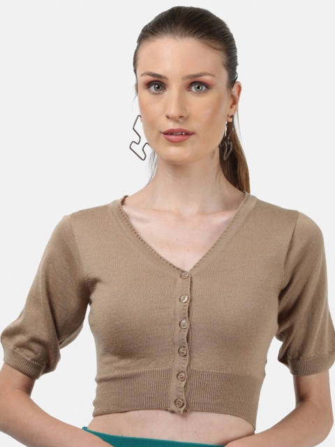 

Monte Carlo Beige Puff Sleeve Fitted Crop Top