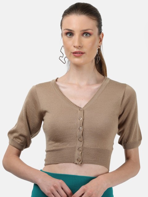 

Monte Carlo Beige Puff Sleeve Fitted Crop Top