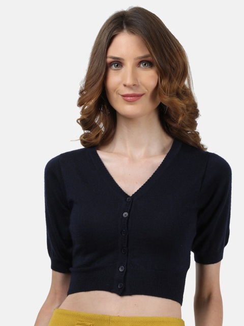 

Monte Carlo Navy Blue Puff Sleeve Fitted Crop Top