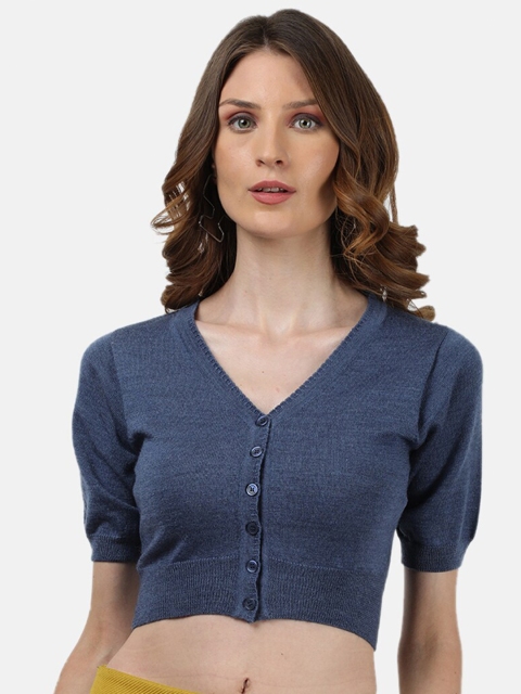 

Monte Carlo Blue Puff Sleeve Fitted Crop Top