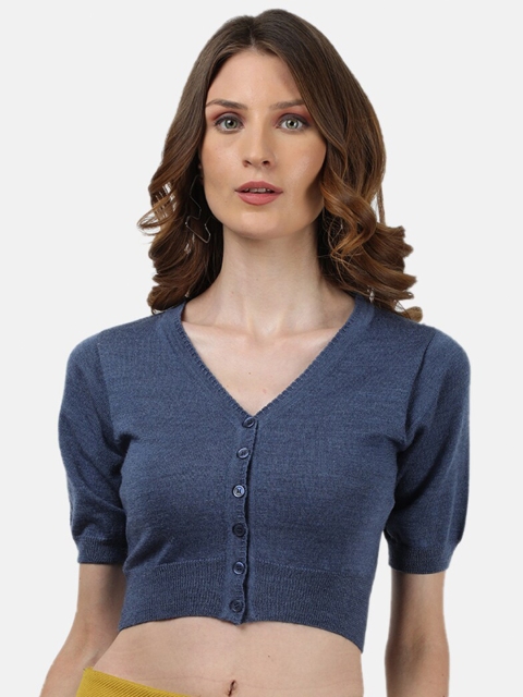 

Monte Carlo Blue & skipper blue Puff Sleeve Fitted Crop Top