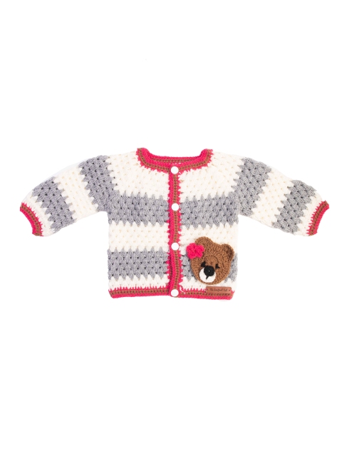 

The Original Knit Kids Grey & Off White Colourblocked Handmade Cardigan