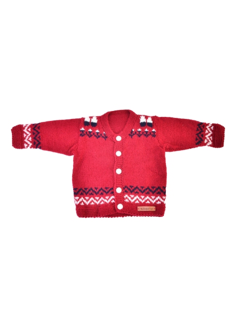 

The Original Knit Unisex Kids Maroon & White Self-Design Handmade Cardigan Sweater