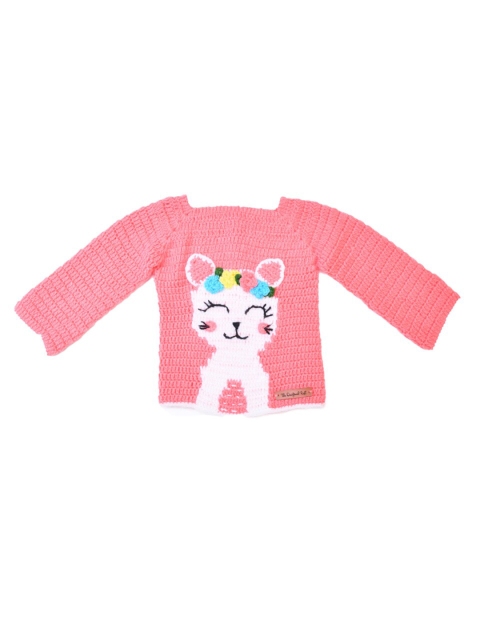 

The Original Knit Unisex Kids Peach-Coloured Embroidered Pullover Handmade Sweater
