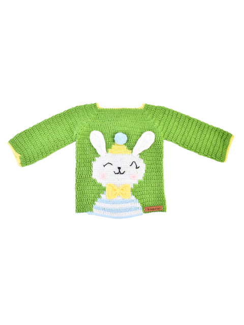 

The Original Knit Unisex Kids Green & White Handmade Pullover Sweater