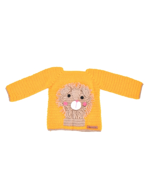 

The Original Knit Unisex Kids Yellow & Brown Embroidered Handmade Sweater