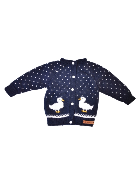 

The Original Knit Unisex Kids Navy Blue & White Self-Design Handmade Cardigan Sweater