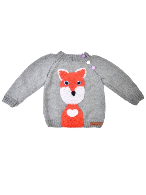 

The Original Knit Unisex Kids Grey & Red Embroidered Handmade Sweater