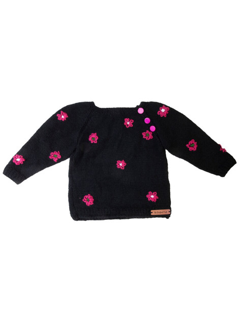 

The Original Knit Girls Black & Pink Embroidered Handmade Pullover Sweater