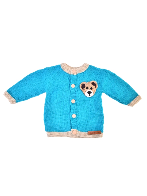 

The Original Knit Unisex Kids Blue & Beige Handmade Cardigan With Applique Detail