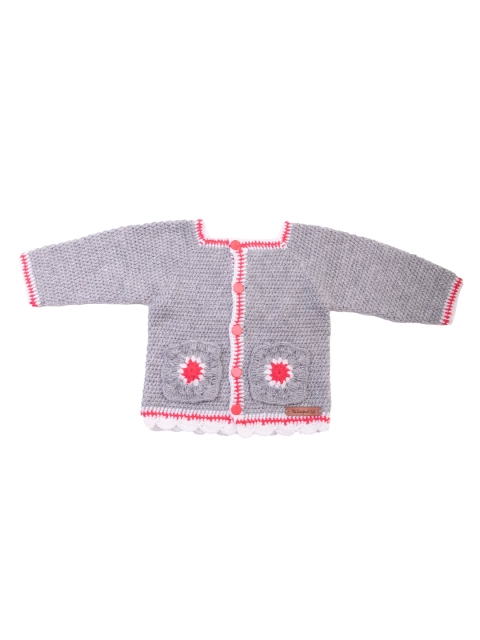 

The Original Knit Unisex Kids Grey & Pink Embroidered Detail Handmade Sweater