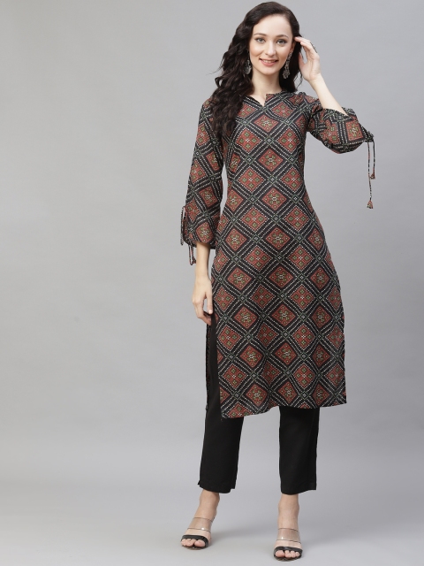 

AHIKA Women Black & Brown Printed Kurta