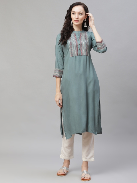 

AHIKA Women Teal Embroidery Kurta