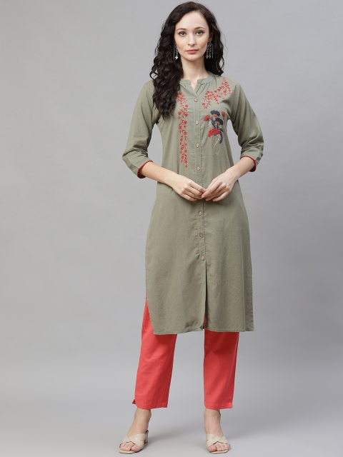 

AHIKA Women Green Embroidery Kurta