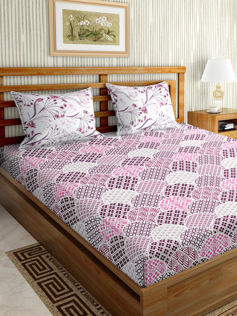 

BELLA CASA Maroon & Pink 150 TC King Bedsheet with 1 Pillow Covers
