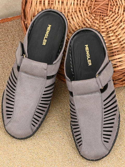 

MENGLER Men Grey Suede Comfort Sandals