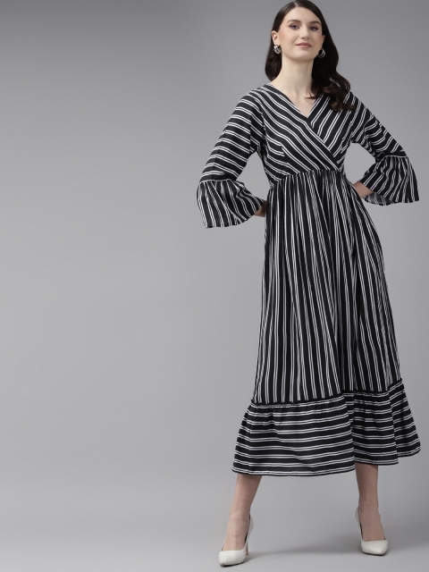 

The Dry State Black & White Striped Wrap Maxi Dress