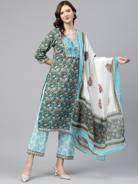 

Readiprint Fashions Women Blue & Pink Ethnic Motifs Printed Kurta with Trousers & Dupatta