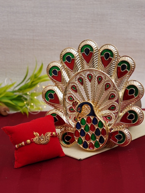 

TIED RIBBONS 1 Peacock Thali with 1 Peacock Rakhi, Multi