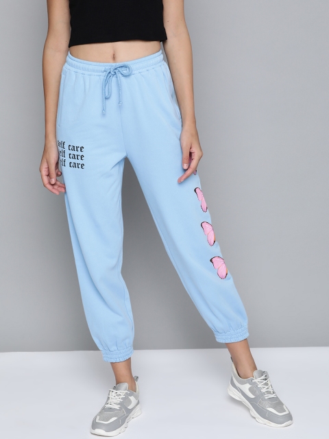 

VividArtsy Women Blue Printed Pure Cotton Joggers