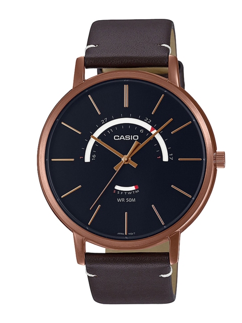 

CASIO Men Black Dial & Brown Leather Straps Analogue Watch A1883