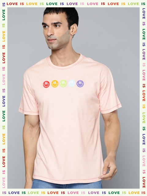 

VividArtsy Unisex Smiley Peach-Coloured Printed Loose T-shirt
