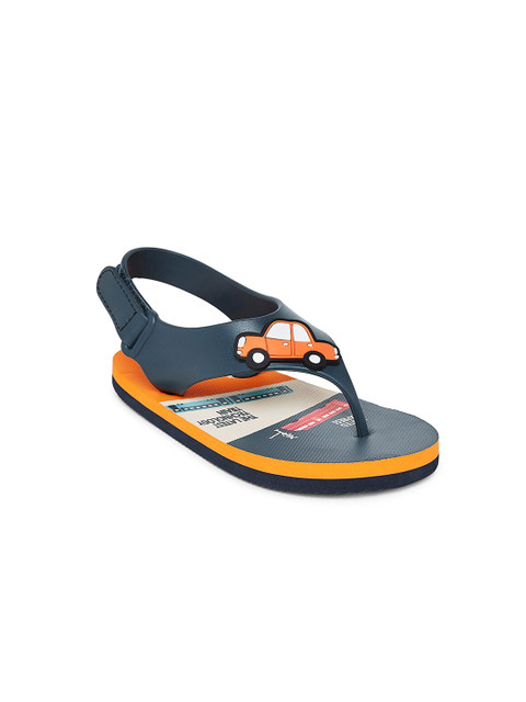 

Pantaloons Junior Boys Navy Blue & Orange Printed Thong Flip-Flops