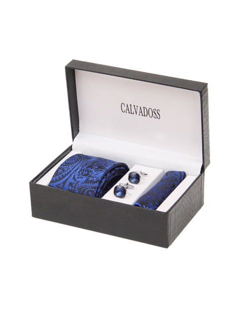

Calvadoss Navy Blue Tie, Cufflinks and Pocket Square Gift sets