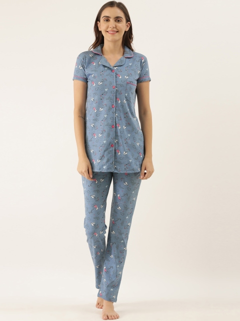 

GOLDSTROMS Women Blue & Pink Conversational Printed Night suit