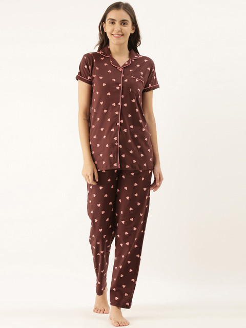

GOLDSTROMS Women Coffee Brown Printed Night suit