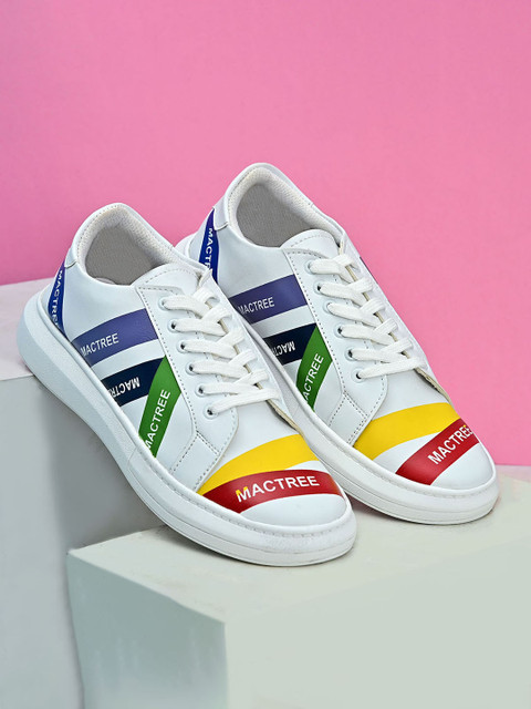 

Mactree Men White Striped PU Sneakers