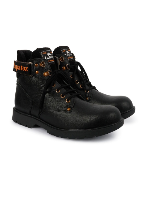 

ZAPATOZ Men Black Leather Flat Boots