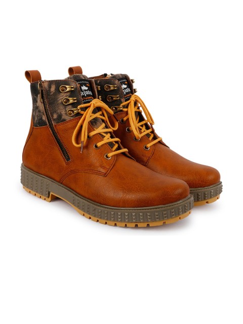 

ZAPATOZ Men Tan Brown Leather Flat Boots