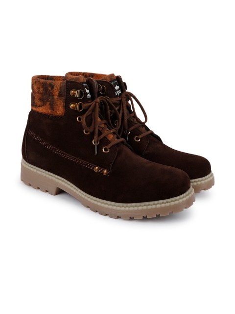 

ZAPATOZ Men Brown Printed Suede Flat Boots