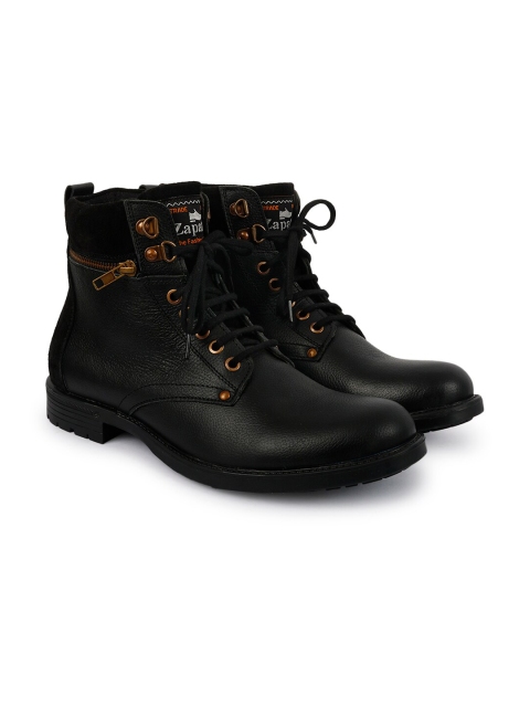 

ZAPATOZ Men Black Leather Flat Boots
