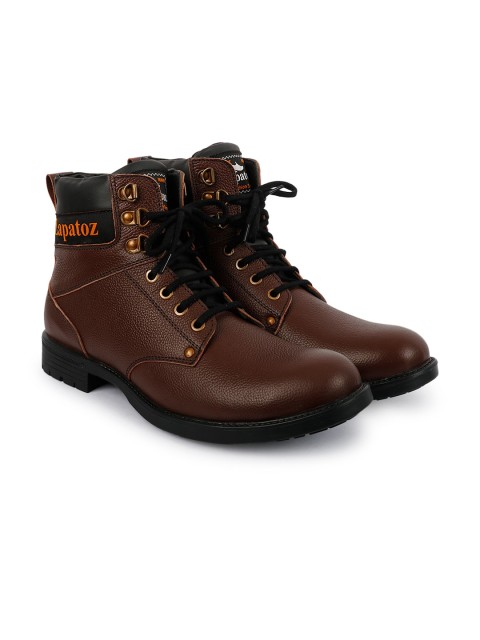 

ZAPATOZ Men Coffee Brown Leather Flat Boots