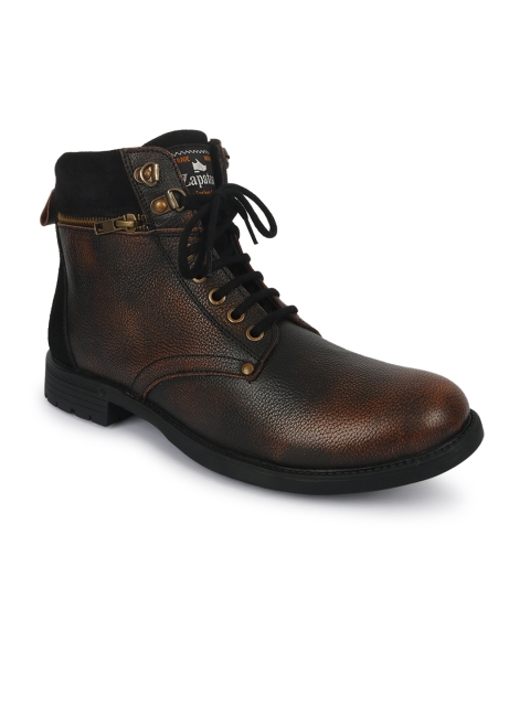 

ZAPATOZ Men Brown Solid Mild Leather High-Top Flat Boots