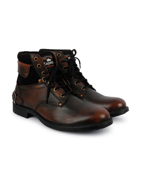 

ZAPATOZ Men Brown Colourblocked Leather Flat Boots