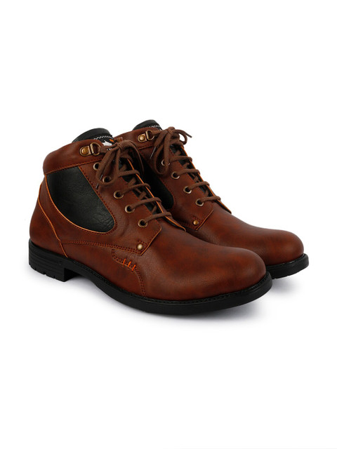 

ZAPATOZ Men Coffee Brown Colourblocked Flat Boots