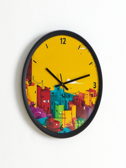 

Chumbak Black & Yellow Printed 30 cm x 38 cm Contemporary Wall Clock