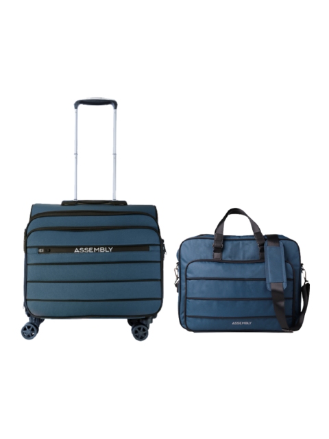 

THE ASSEMBLY Blue Overnighter Trolley Luggage with 15.6" Laptop Messenger Bag