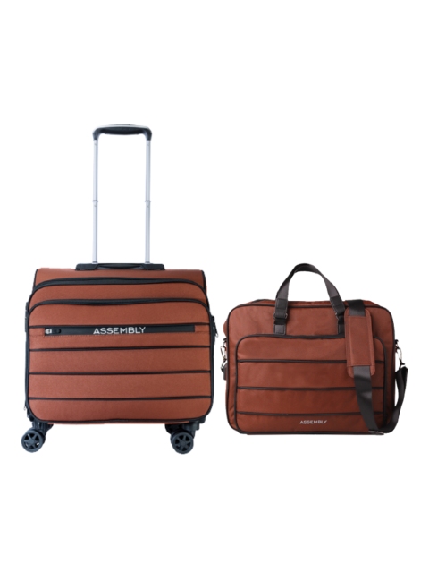 

THE ASSEMBLY Rust Overnighter Trolley Luggage with 15.6" Laptop Messenger Bag