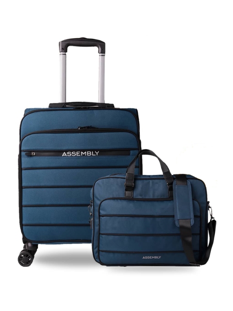 

THE ASSEMBLY Blue Overnighter Trolley Luggage with 15.6" Laptop Messenger Bag