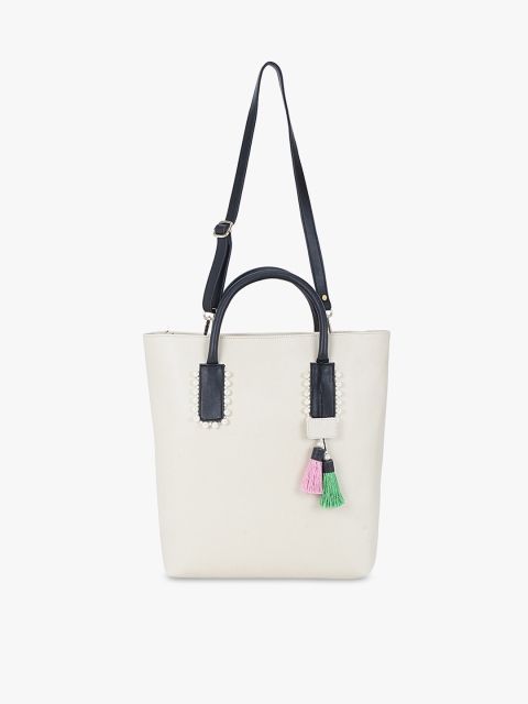 

Vdesi Women Off White PU Swagger Tote Bag with Tasselled