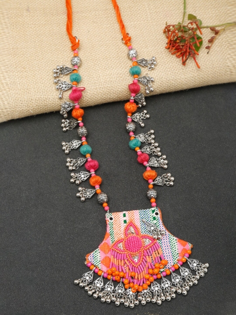 

NEUDIS Afghani Mirror Multi Color Ethnic Long Necklace, Orange