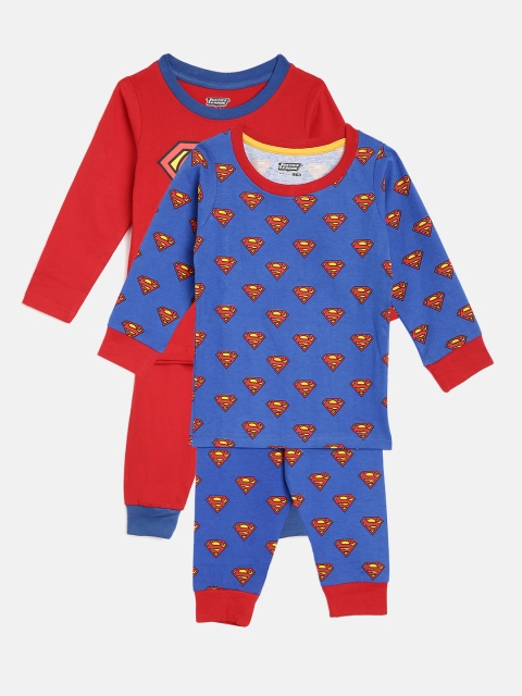 

GAME BEGINS Pack of 2 Superman Print Pure Cotton T-shirts with Joggers, Red