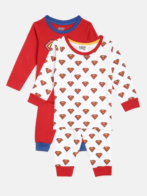 

GAME BEGINS Pack of 2 Superman Print Pure Cotton T-shirts with Joggers, Red
