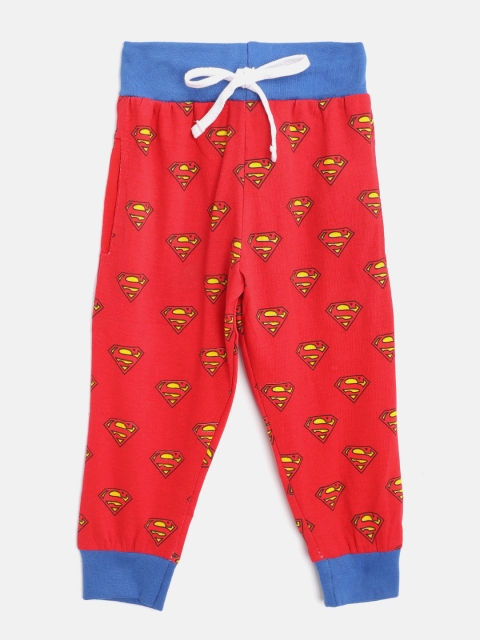 

GAME BEGINS Boys Red & Blue Superman Print Pure Cotton Joggers