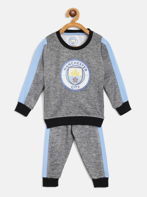 

GAME BEGINS Boys Grey Melange & Blue Pure Cotton Manchester City F.C. Print Tracksuit